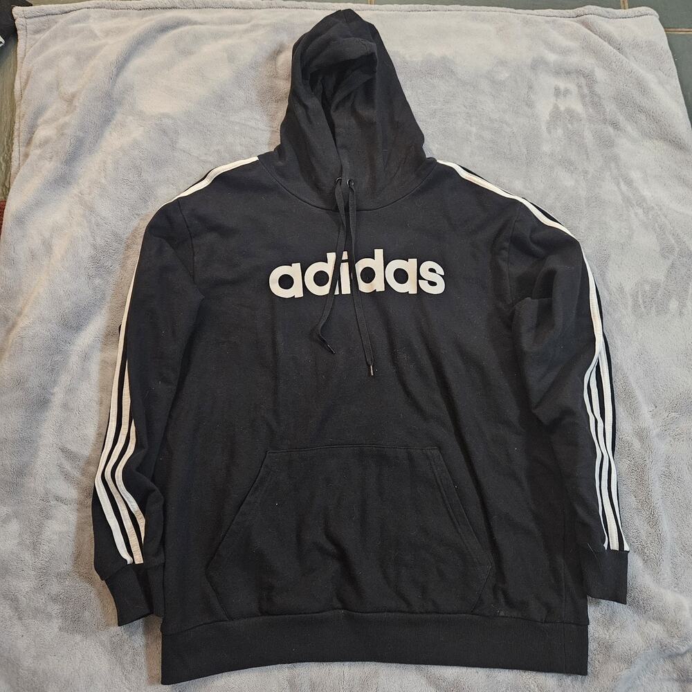 Adidas Fleece Essentials Hoodie & Sweatpants Mens Sz XXL 2 Piece Black - Picture 2 of 10